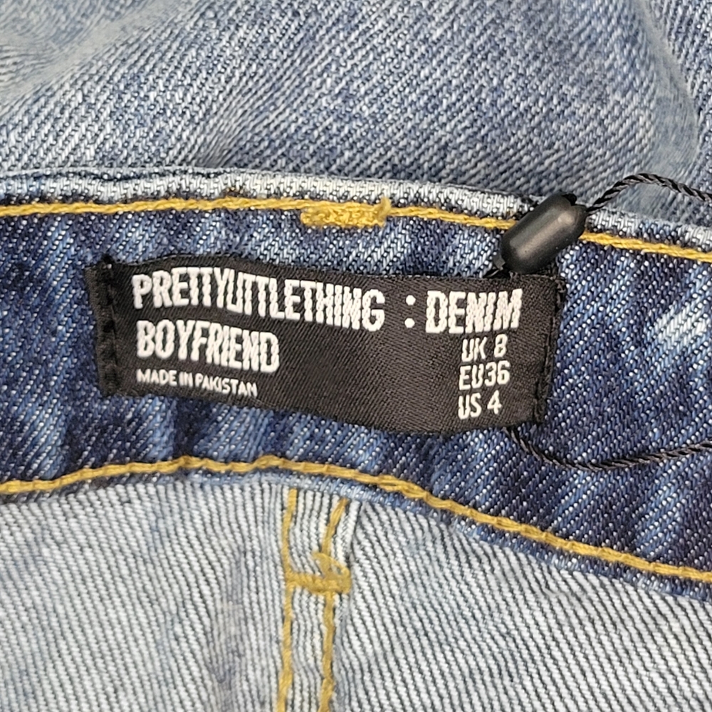 Pretty Little Thing Distressed Wide Leg Boyfriend Jeans, Size 8 100% Cotton - Picture 8 of 9
